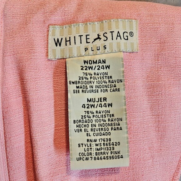 White Stag Womens 22W/24 Pink midi Dress feminine Embroidery Rayon office modest - Picture 7 of 12